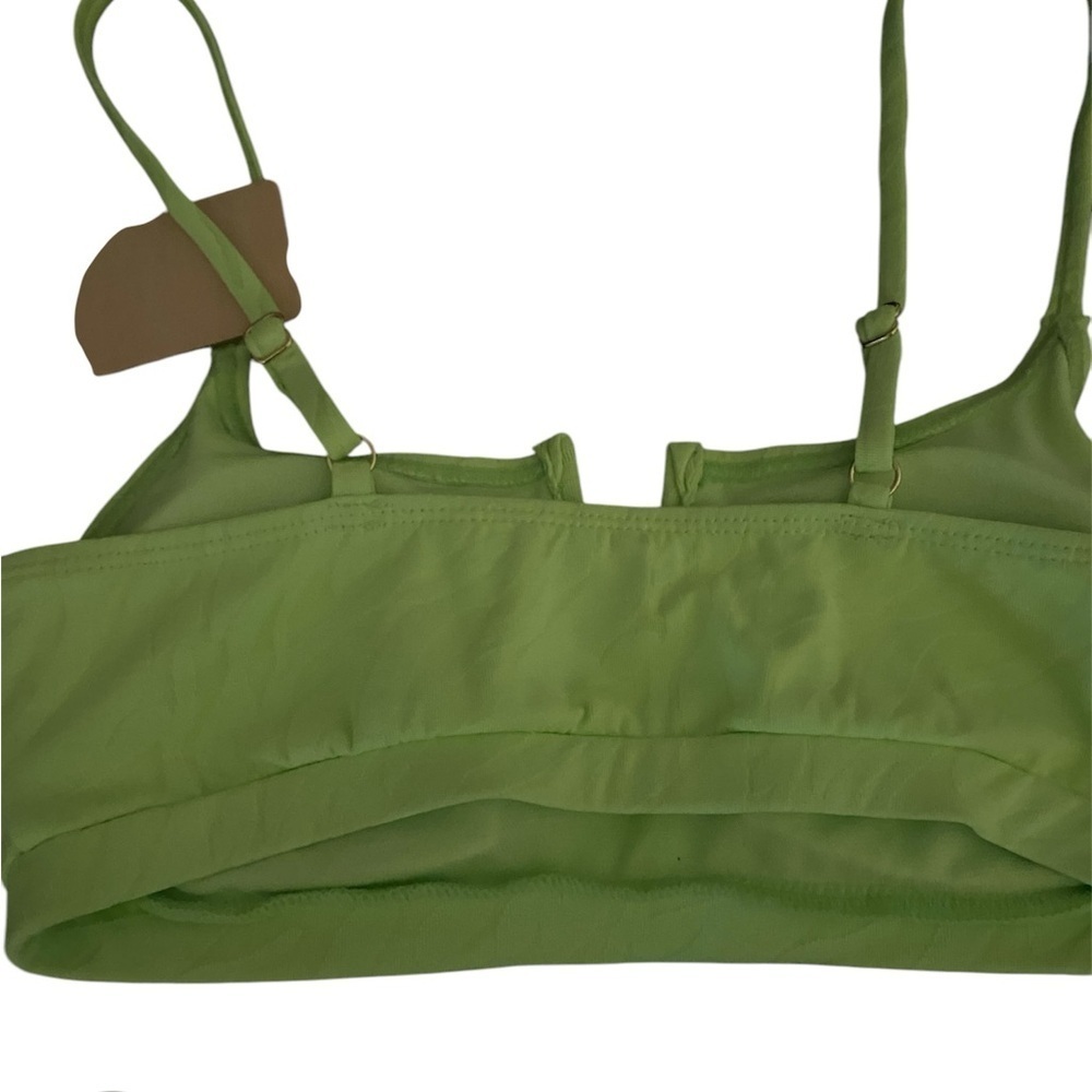 Cabana del Sol Y2K Retro High Rise Vibrant Lime Green Textured Bikini Set Small - Picture 3 of 10